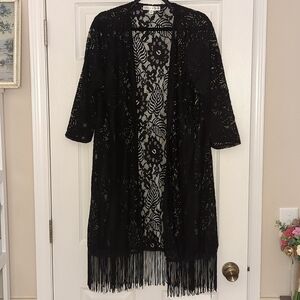 Emma & Posh Black Sheer Lace Duster Cardigan 3/4 Sleeve - Women's Size 1X